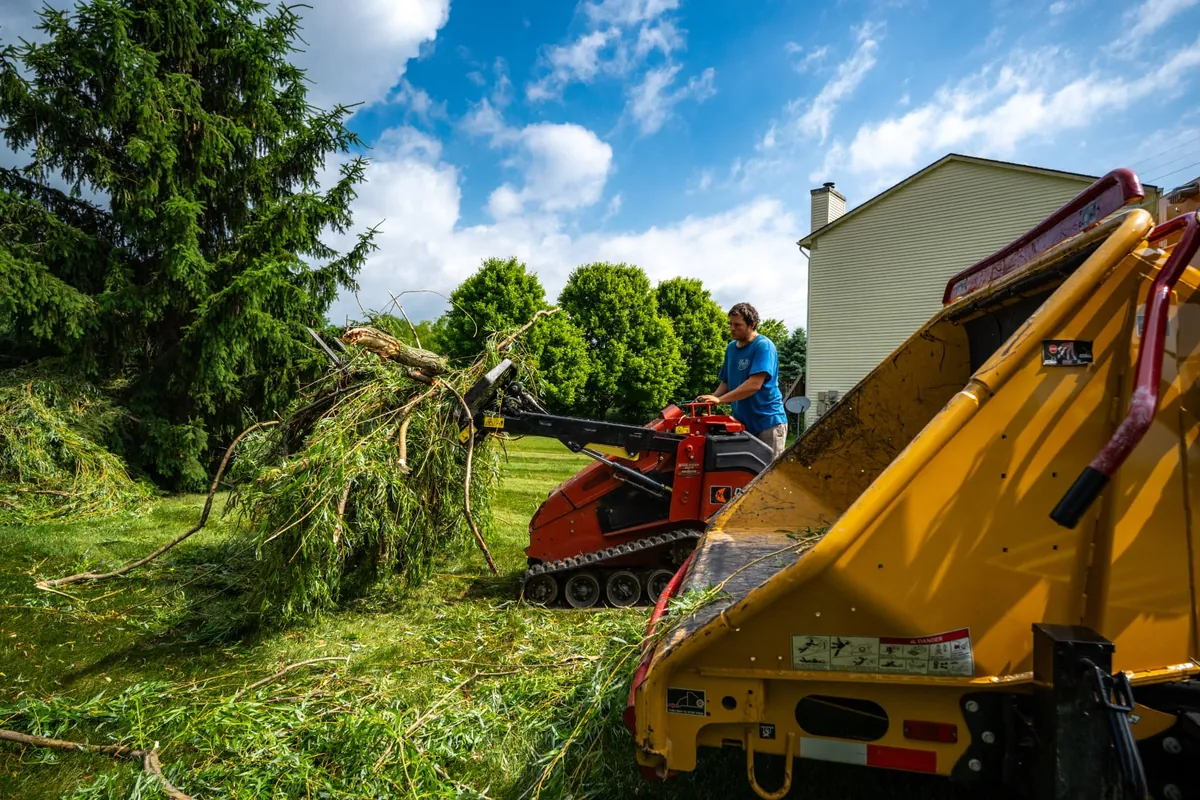 Mini skid steer loading brush into the chipper